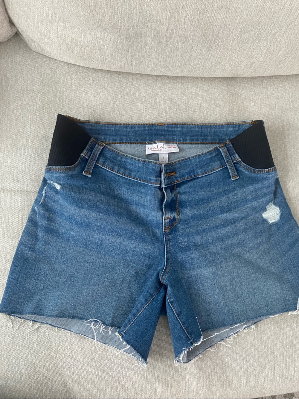 Isabel Maternity by Ingrid & Isabel Blue Denim Shorts with Black Waist Panels